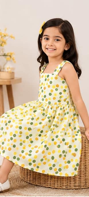 LUSTER Baby Girls' cambric cotton Frock Age (1 to 5) (3-4 Years, Lemon Yellow) view 2