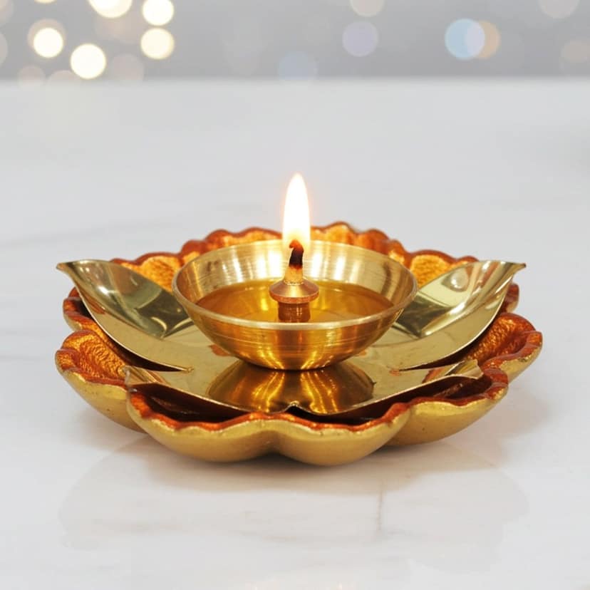 Brass Table Decor Oil Lamp Brass Deepak - Antique Finish Diya for Worship, Height : 1 Inch (ZMAS170 B)