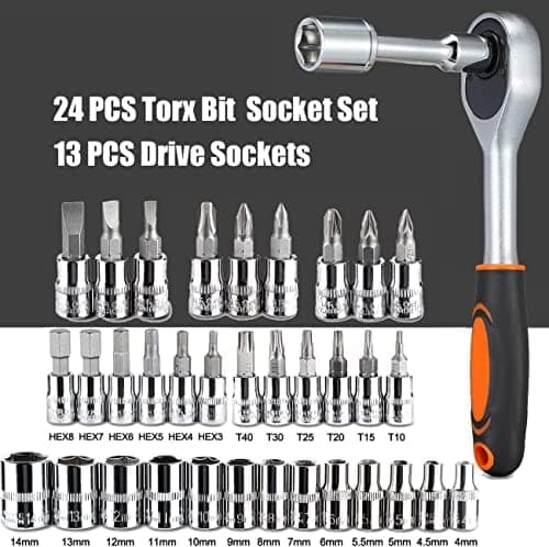 ZSIGNS 46Pcs 1/4 Inch Drive Box End Socket Set,Metric Ratchet Wrench Set With 4-14Mm Cr-V Sockets,S2 Bits,Extension Bars,Mechanic Tool Kits For Household Auto Repair (Black), Chrome Vanadium Steel view 3