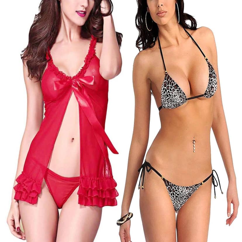 Babydoll night dress Sleepwear And Moti bra Panty bikini set Combo Pack 2 view 7