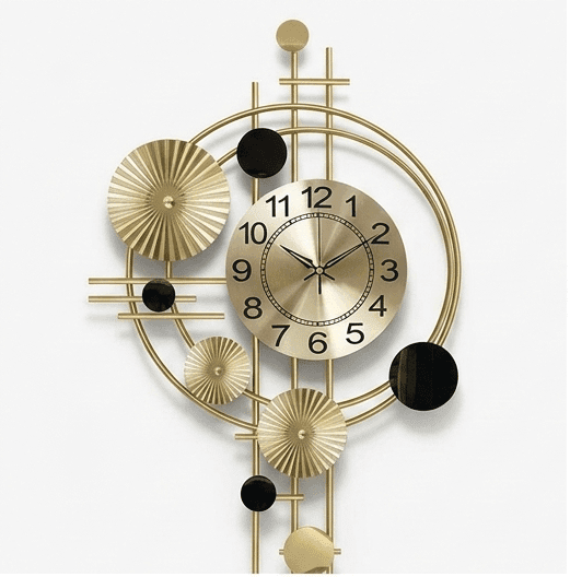 Artisan Golden Radiance Wall Clock – Luxury Geometric Metal Art