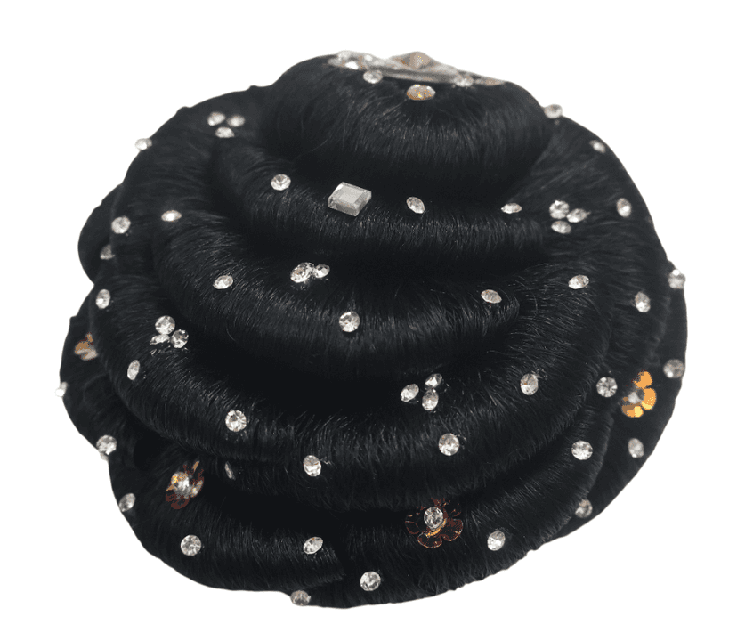 Elegant Black Bun Hair Accessory with Rhinestones and Crystal view 2
