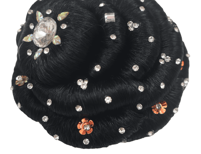 Elegant Black Bun Hair Accessory with Rhinestones and Crystal view 4