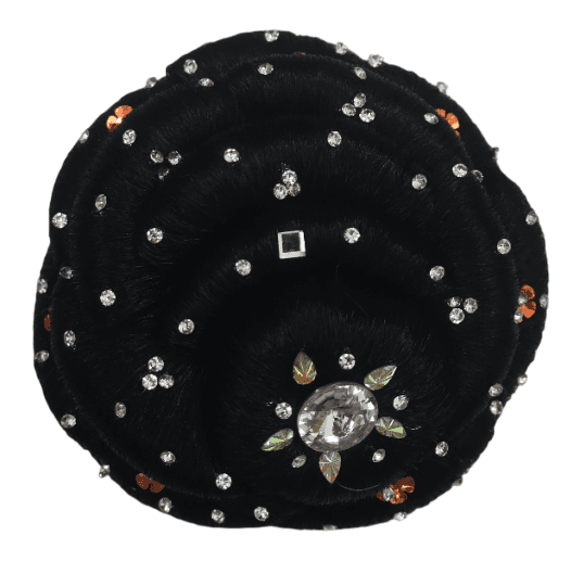 Elegant Black Bun Hair Accessory with Rhinestones and Crystal view 5