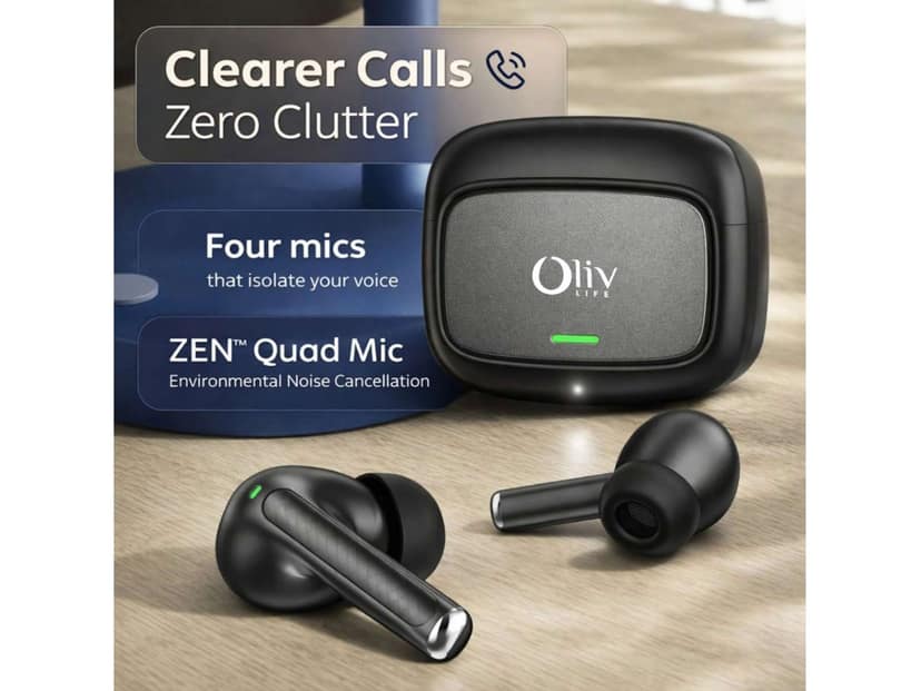 OlivLife VELO True Wireless Earbuds, Bluetooth 6.0 in-Ear Headphones with ENC Mic, 14H Playtime, Deep Bass, Premium Sound, Type-C Fast Charging Case - Black view 3