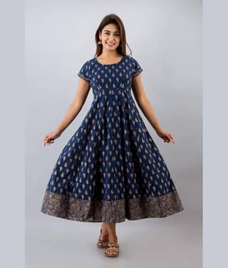 SAART BUNAAI - Blue Cotton Blend Women's Anarkali Kurti ( Pack of 1 )