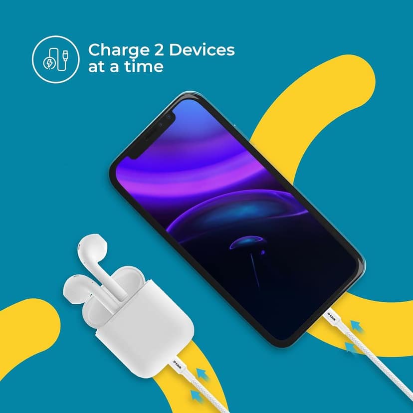 D-Link 20W Dual Port Fast Charger Type-C & USB-A for All Mobiles Phones, Tablets, Power Banks, Smart Watches, Earbuds Etc. Bis Certified, Compact Size & Easy to Carry. - White view 3