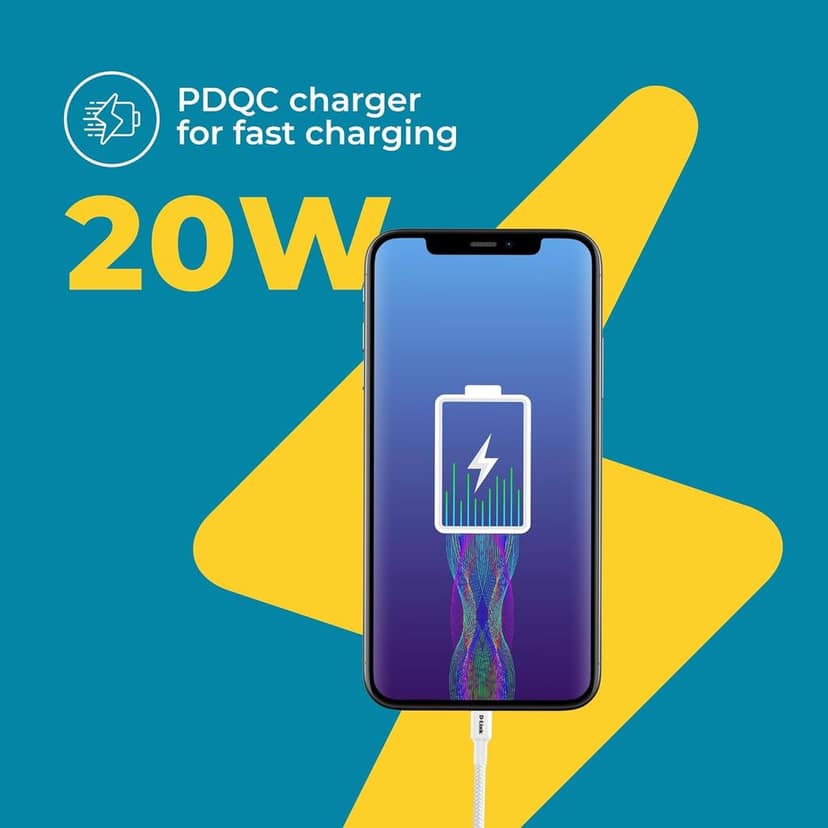 D-Link 20W Dual Port Fast Charger Type-C & USB-A for All Mobiles Phones, Tablets, Power Banks, Smart Watches, Earbuds Etc. Bis Certified, Compact Size & Easy to Carry. - White view 4