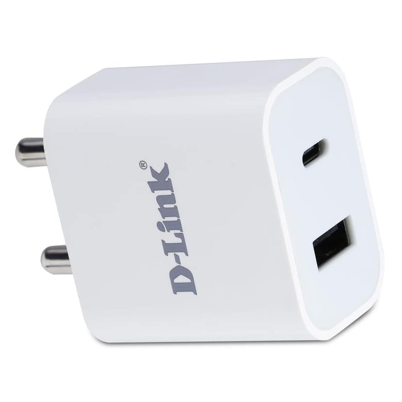 D-Link 20W Dual Port Fast Charger Type-C & USB-A for All Mobiles Phones, Tablets, Power Banks, Smart Watches, Earbuds Etc. Bis Certified, Compact Size & Easy to Carry. - White view 5
