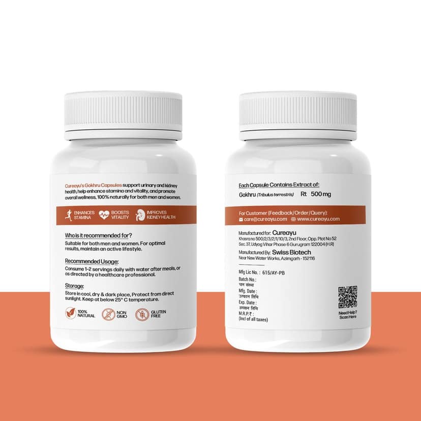Cureayu Gokhru Capsules | Ayurvedic Support for Kidney Health | Boosts Urinary Flow & Vitality view 4