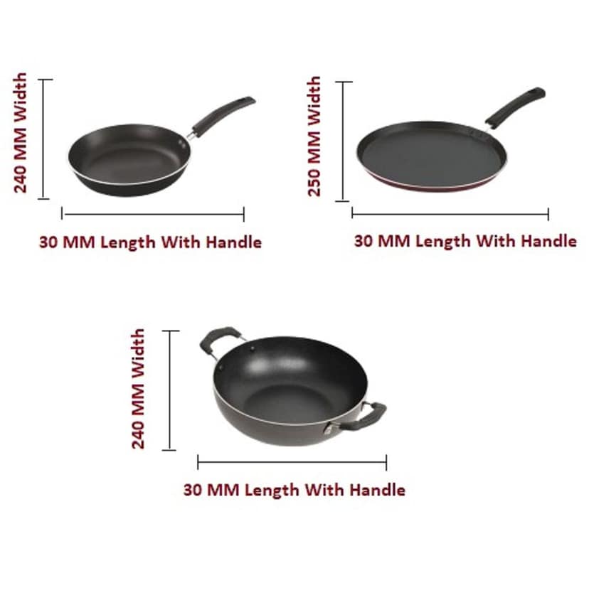 Non Stick Cookware Combo Gift Pack Set Kadai Glass Lid 240 mm Fry Pan 240 mm & Flat Tawa 250 mm ( 3 mm, Premium Quality) view 2