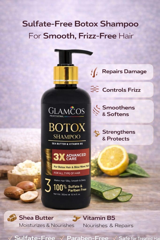 Glamcos Professional Botox Shampoo with Shea Butter & Vitamin B5 – 3X Advanced Care for Smooth, Shiny & Frizz-Free Hair (300 ml) view 3