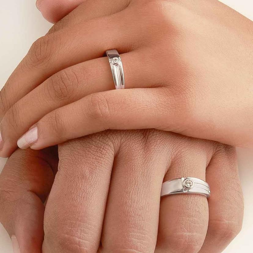 Silver Young Love Couple Rings view 2