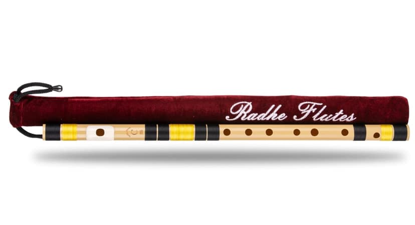 Radhe Flutes | Right Handed C Natural With Velvet Cover | Tuned With Tanpura A=440Hz | PVC Fiber | Black & Yellow