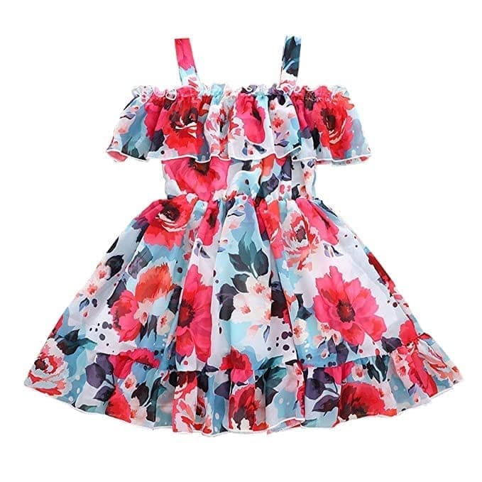 Buy & Try Girl's Georgette Floral Printed Frock Dress for Kids. view 10