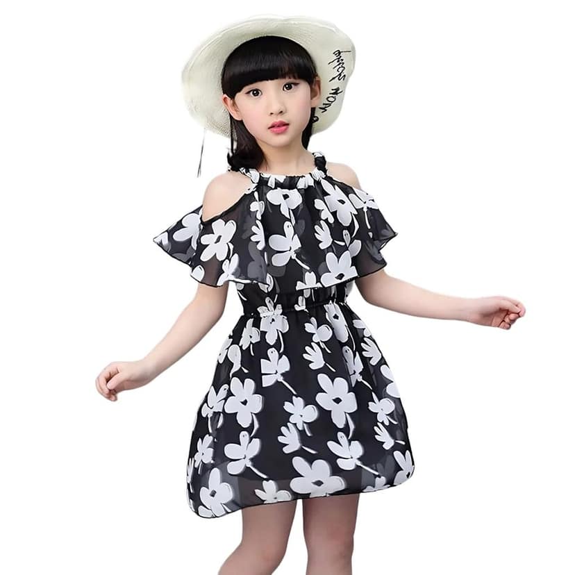Buy & Try Girl's Georgette Floral Printed Frock Dress for Kids. view 5