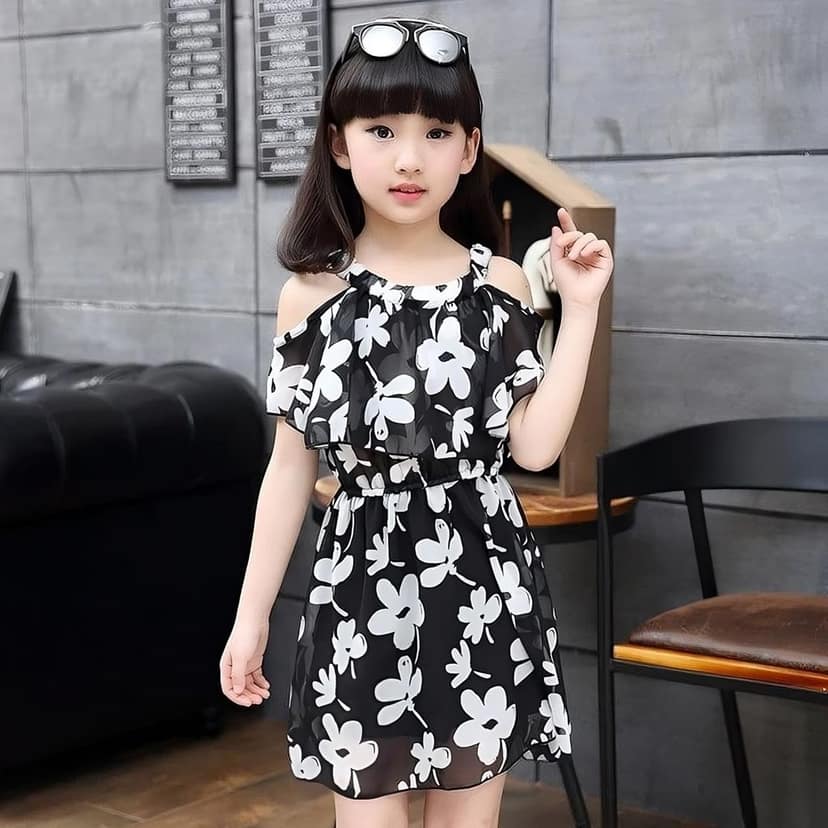 Buy & Try Girl's Georgette Floral Printed Frock Dress for Kids. view 6