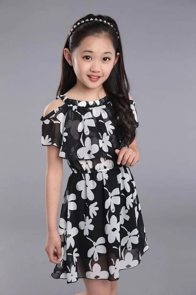 Buy & Try Girl's Georgette Floral Printed Frock Dress for Kids. view 8