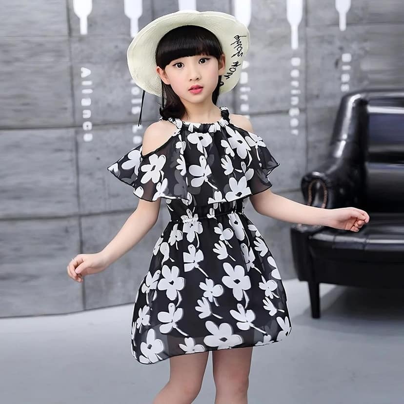 Buy & Try Girl's Georgette Floral Printed Frock Dress for Kids. view 9