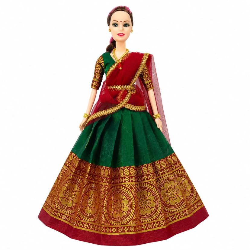Mom and Me Traditional Indian Doll for Girls 3+ Years, 1 Doll with Lehenga Choli & Dupatta, Soft Satin Handmade Dress, Indian Cultural Fashion Doll, Festival & Birthday Gift Toy