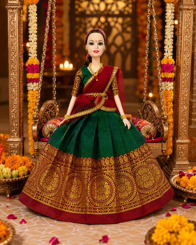 Mom and Me Traditional Indian Doll for Girls 3+ Years, 1 Doll with Lehenga Choli & Dupatta, Soft Satin Handmade Dress, Indian Cultural Fashion Doll, Festival & Birthday Gift Toy view 2