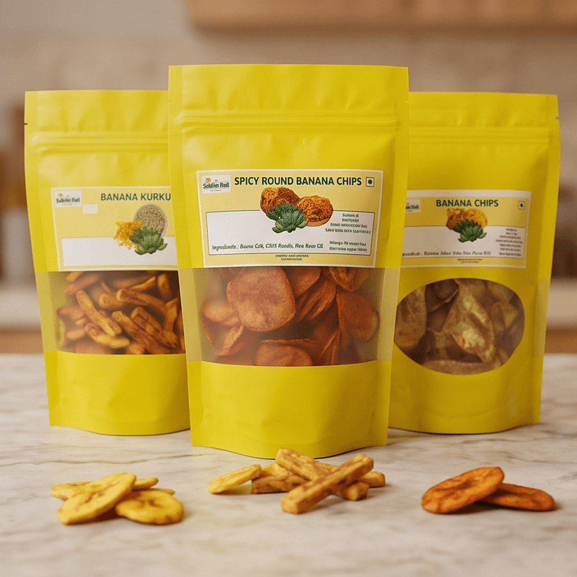 3 in 1 Combo | Banana Chips, Banana Kurkure & Spicy Banana Chips Combo - 300 gm - Three stand-up pouch