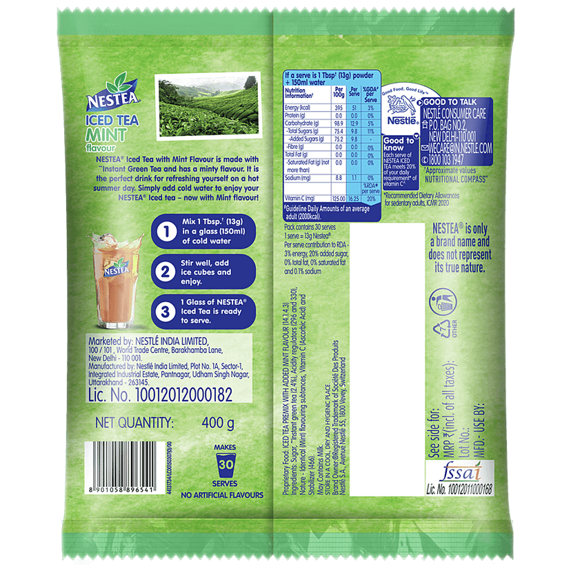 Nestle Nestea Instant Iced Tea - Green Tea Mint Flavour, 400 G Pouch view 2