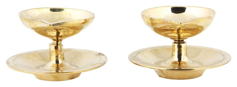 Poompuhar Brass Paladai Oil Lamp Pair (6 cm x 3 cm x 6 cm, Yellow, Set of 2)