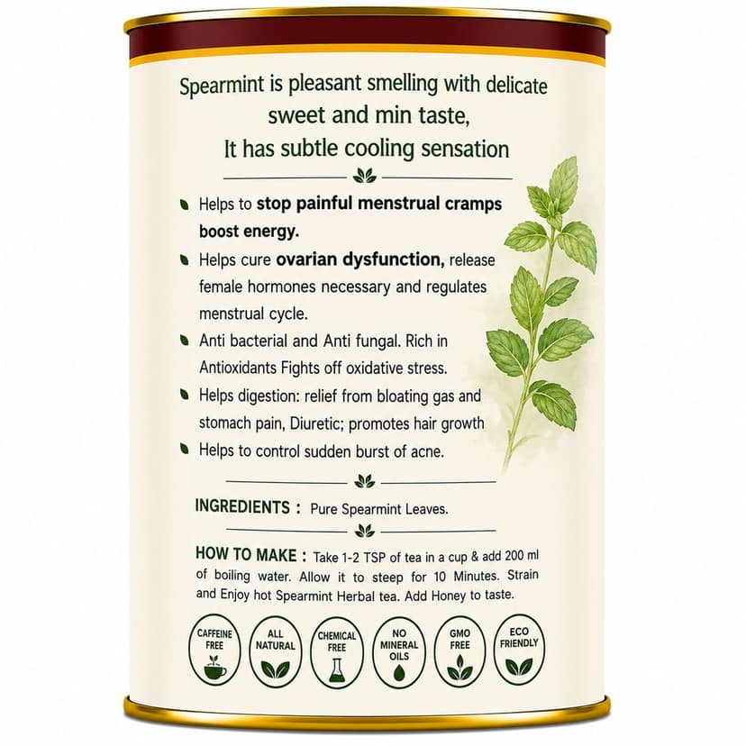 Spearmint Tea 50 gm | Women Health Tea, Excellent Remedy for SM PCOS/PCODS | Helps to stop painful menstrual cramps boost energy | Helps cure ovarian dysfunction | Regulates menstrual cycle. view 3