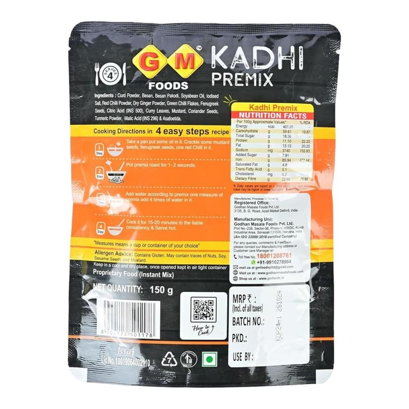 GM Foods Kadhi Premix 150g | Instant Gujarati Style Kadhi Mix | Tasty & Easy to Cook | No Added Preservatives | Serves 3-4 | Ready in Minutes | Authentic Indian Flavour view 2