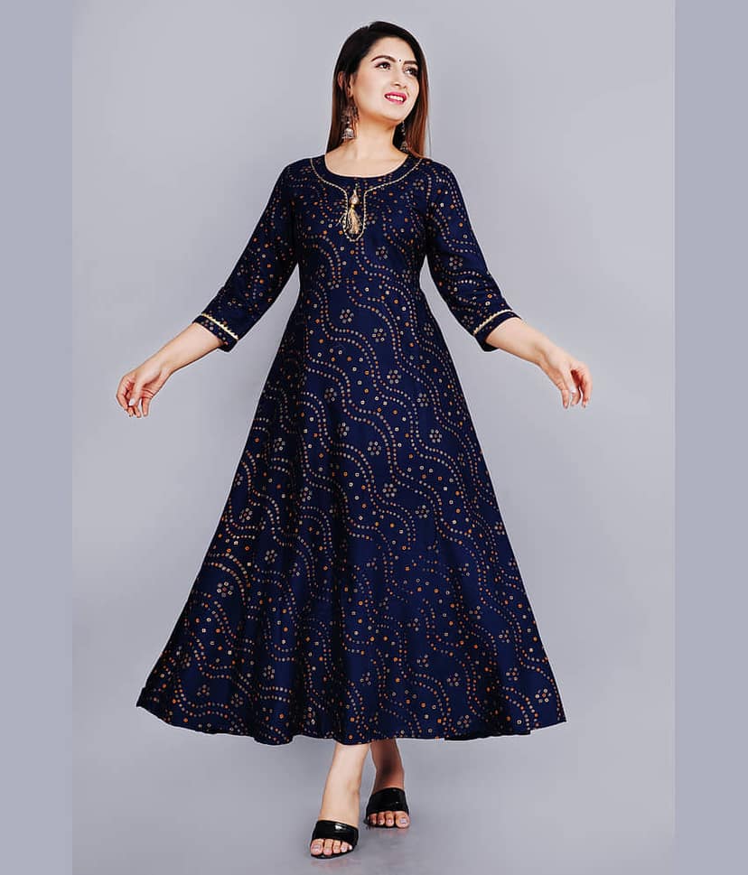NUPITAL Rayon Printed Anarkali Women's Kurti - Blue ( Pack of 1 )