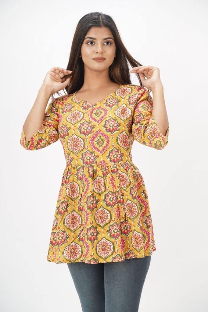 MANMAYEE Women's Cotton Floral Print Top | Latest Trendy Short Tunic Work Tops view 9