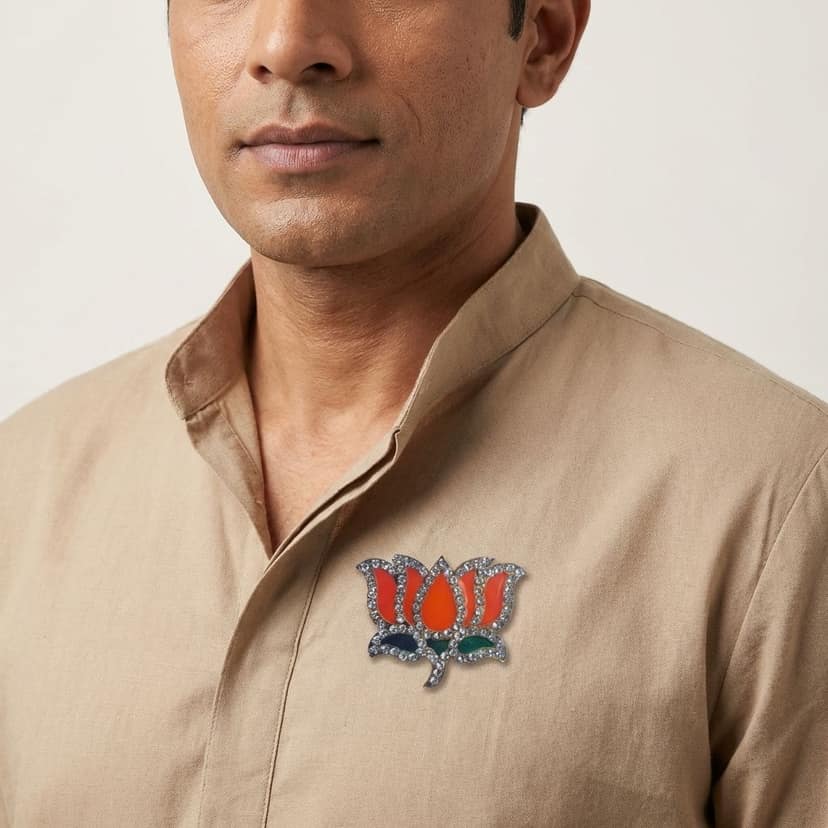 GEJUFF BJP Lotus Badge Pin, Kamal Nishan Party Symbol Brooch, Political Party Pin Badge for Karyakarta, Plastic Button Badge view 4