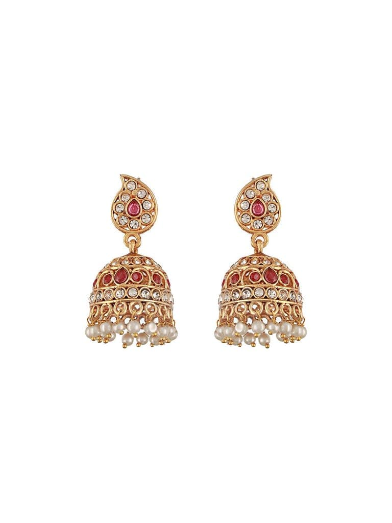 Gold Plated Red Zircon & Pearl Beaded Floral Pipe Pendant Jewellery Set With Jhumka view 8