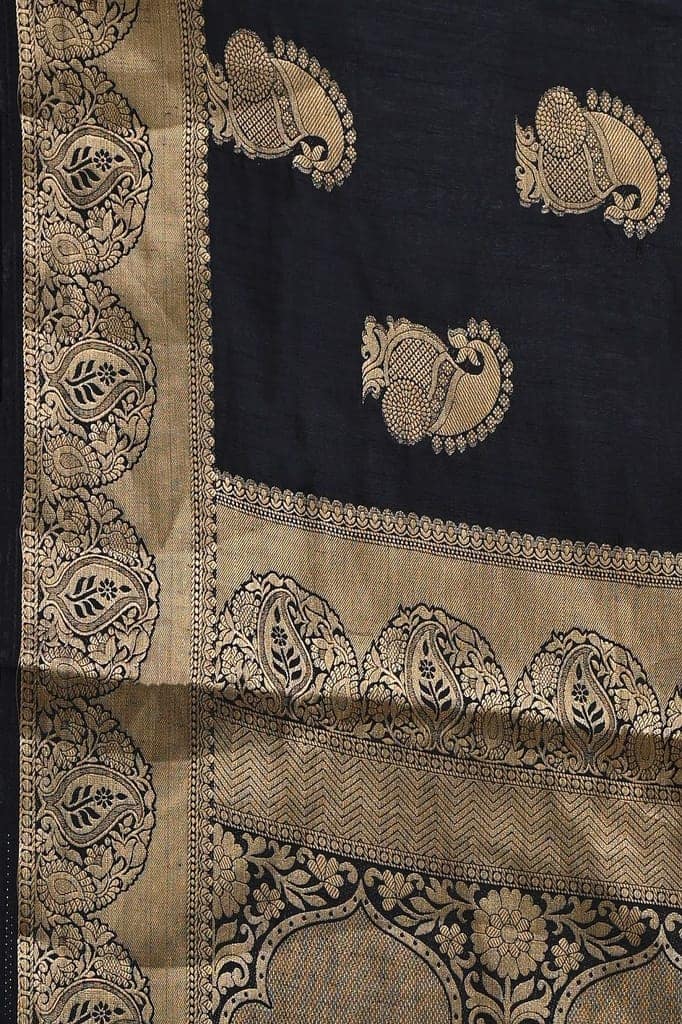 Black Semi Silk Saree With Modish Design and Zari Border view 4