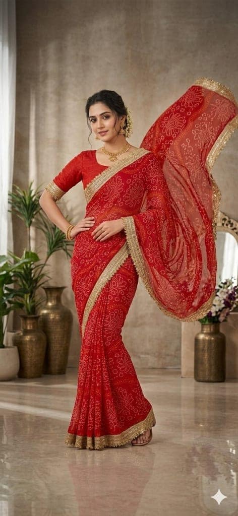 Kavya Bandhani Printed Saree with Fancy Lace Border and Art Silk Blouse view 3