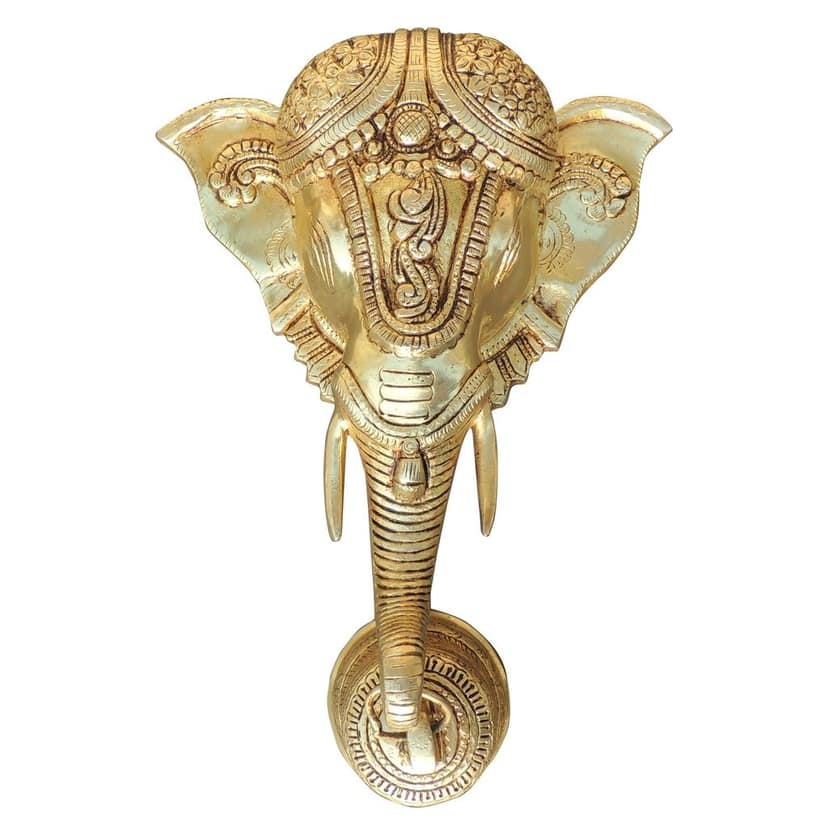 Brass Wall Hanging Elephant Face With Bell, Height : 13 Inch (BSMAS295 X) view 2