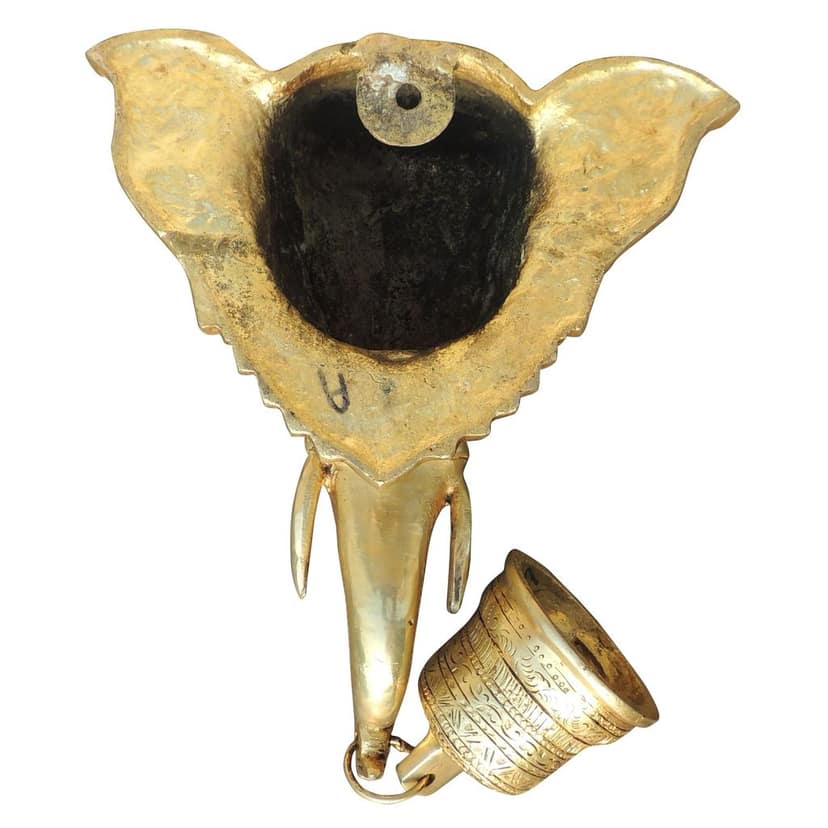 Brass Wall Hanging Elephant Face With Bell, Height : 13 Inch (BSMAS295 X) view 3