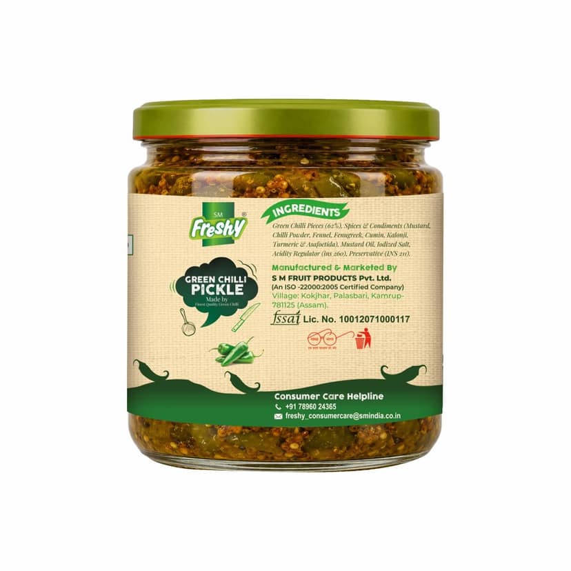 SM Freshy Green Chilli Pickle 200g, Spicy Green Chilli Achaar, Tangy & Flavourful Indian Pickle, Authentic Assam Style, Traditional Recipe, Perfect Meal Companion view 3