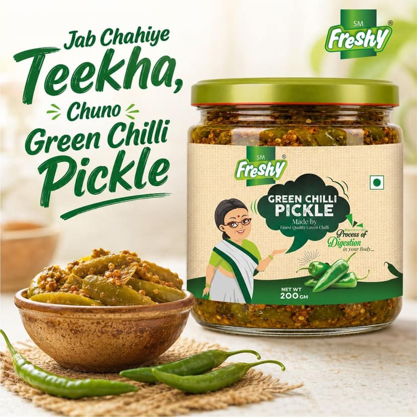 SM Freshy Green Chilli Pickle 200g, Spicy Green Chilli Achaar, Tangy & Flavourful Indian Pickle, Authentic Assam Style, Traditional Recipe, Perfect Meal Companion view 5