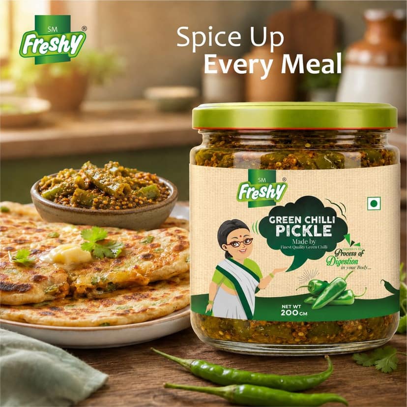 SM Freshy Green Chilli Pickle 200g, Spicy Green Chilli Achaar, Tangy & Flavourful Indian Pickle, Authentic Assam Style, Traditional Recipe, Perfect Meal Companion view 8