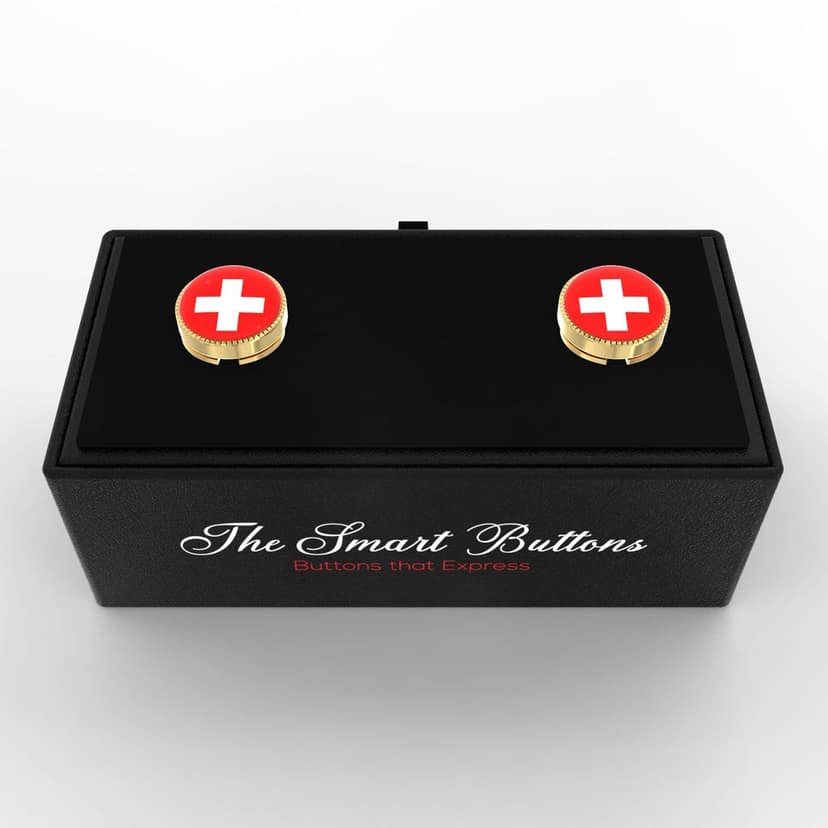 The Smart Buttons - Shirt Button Cover Cufflinks for Men - Switzerland Flag Style view 9