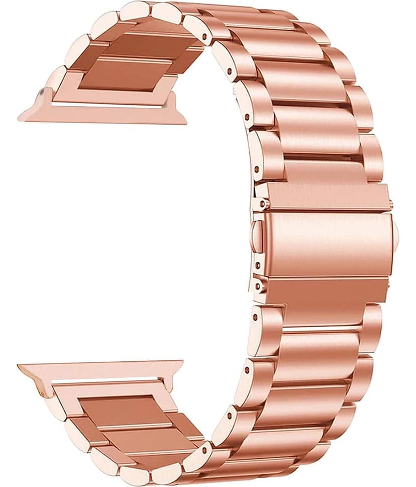 Lorenz Premium Stainless Steel Strap 42/44/45/49mm Compatible | Metal Link Bracelet Band with Butterfly Clasp | Adjustable Durable Band for Series 1-9, SE & Ultra (Rose Gold) view 2