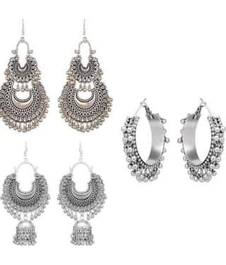 Samridhi DC Silver Jhumki Earrings ( Pack of 3 )