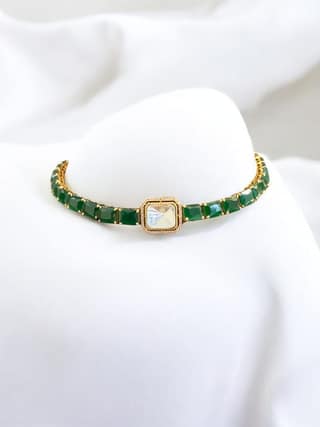 Regal Emerald Stone Choker Necklace Set By Dia Art Jewels