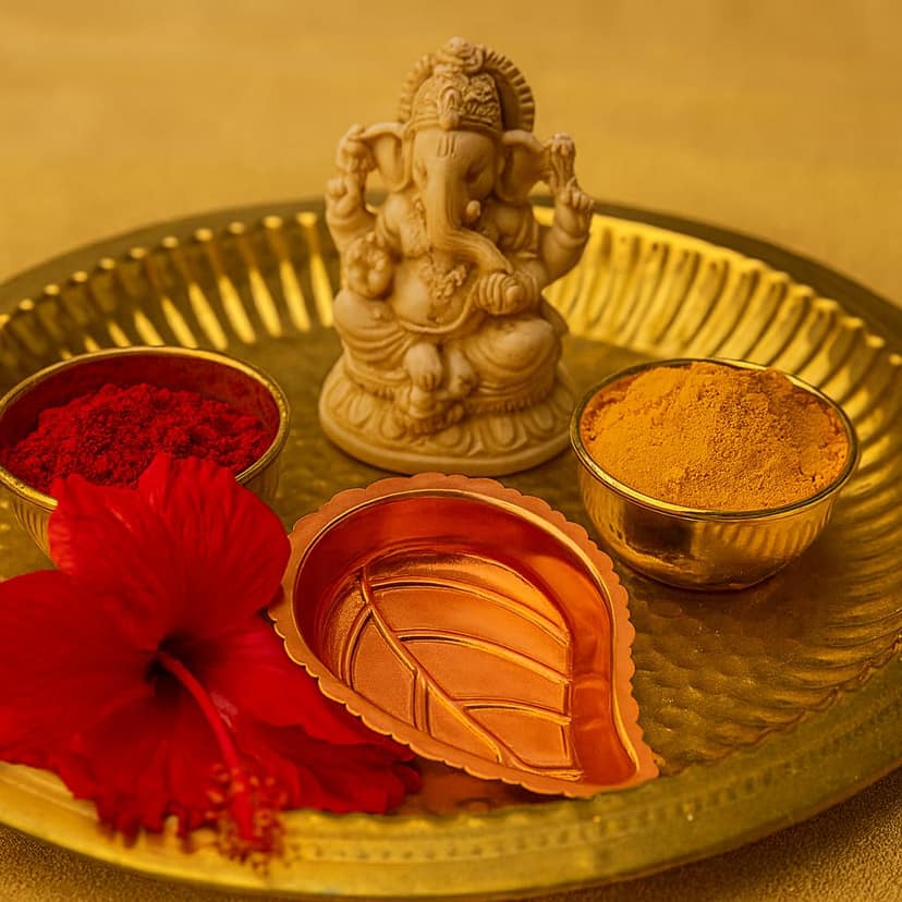 Leaf Shape Copper Diya (Pack of 2) � 73 mm Length � 55 mm Width � Traditional Pooja Plate for Festivals & Mandir � Decorative Handcrafted Deepam � Shiny Finish Agal Vilakku view 2