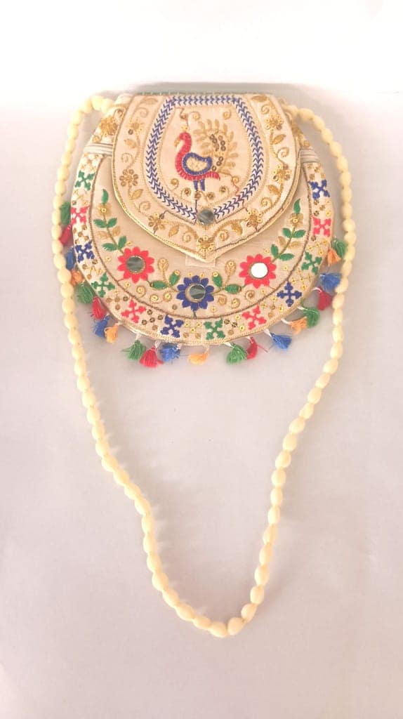 Embroidered Drawstring Bucket Bag with Tassels view 2