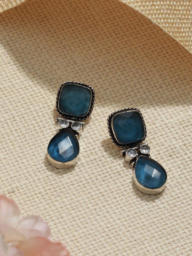 Oxidised Blue Stone Studded Statement Earring view 2
