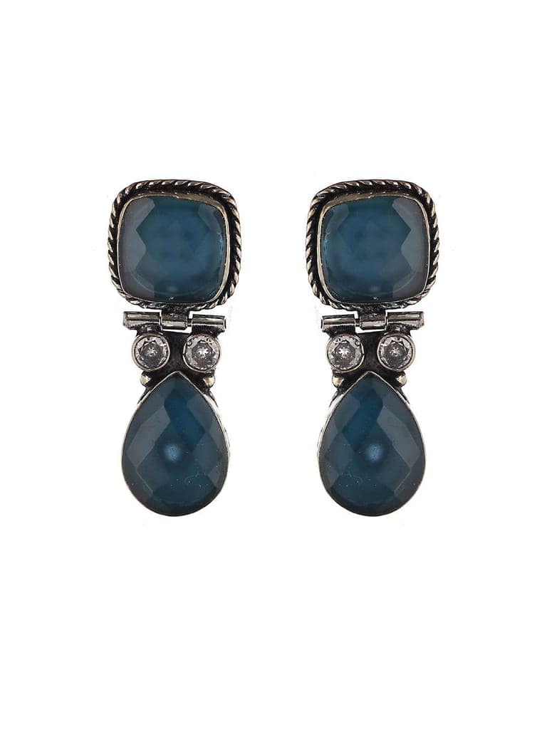 Oxidised Blue Stone Studded Statement Earring view 3