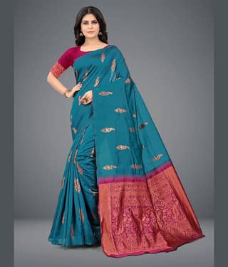 Om Shantam Sarees Art Silk Embellished Saree With Unstitched Blouse Piece ( Green )